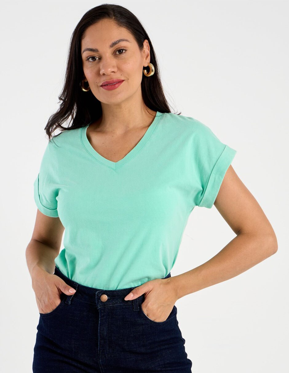 Playera manga corta cuello v para mujer 1