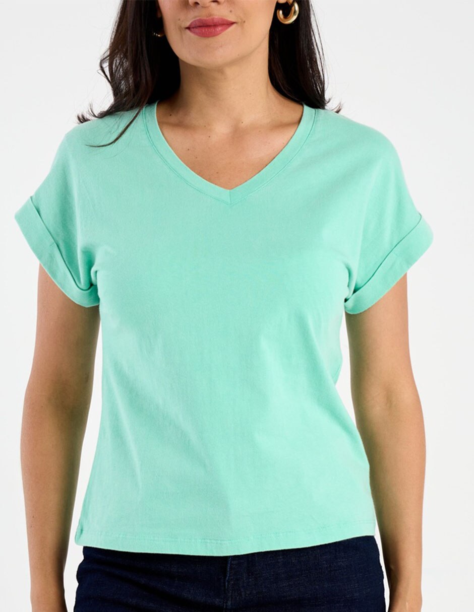 Playera manga corta Weekend cuello v para mujer
