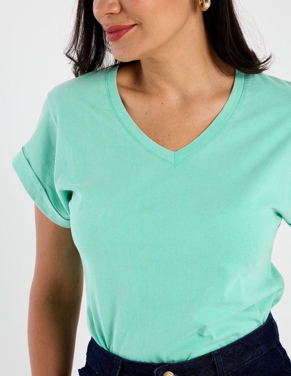 Playera manga corta cuello v para mujer 3