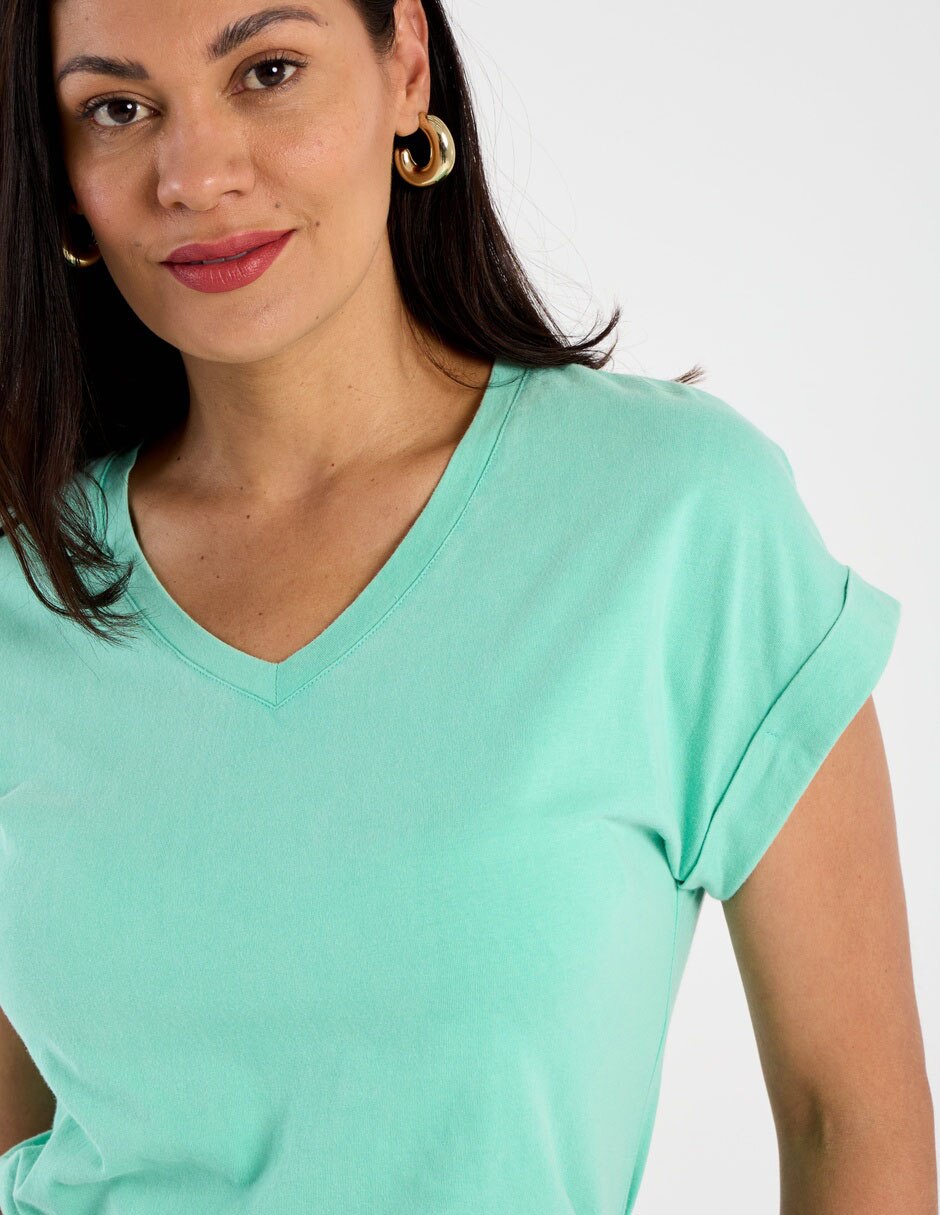 Playera manga corta cuello v para mujer 2
