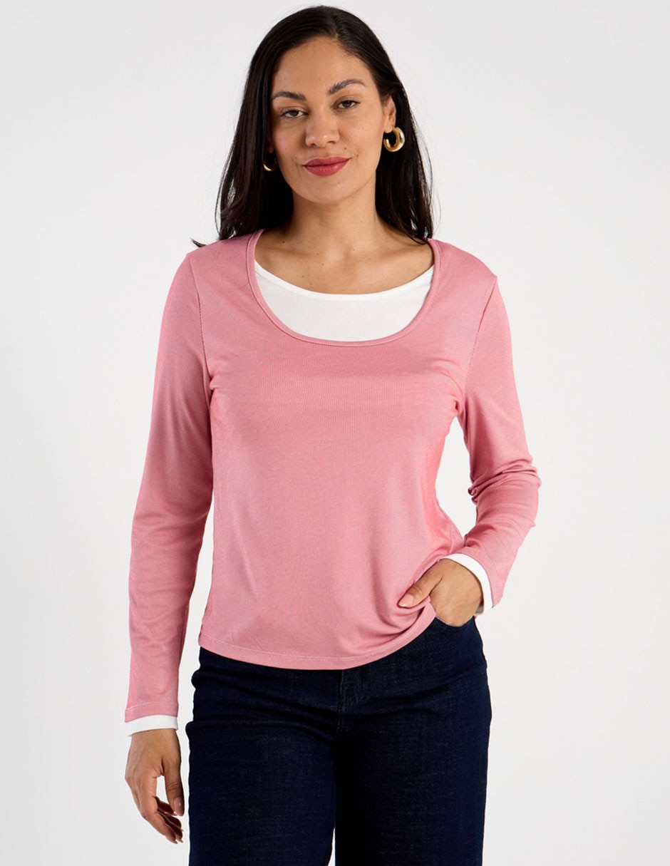 Playera manga larga cuello redondo para mujer