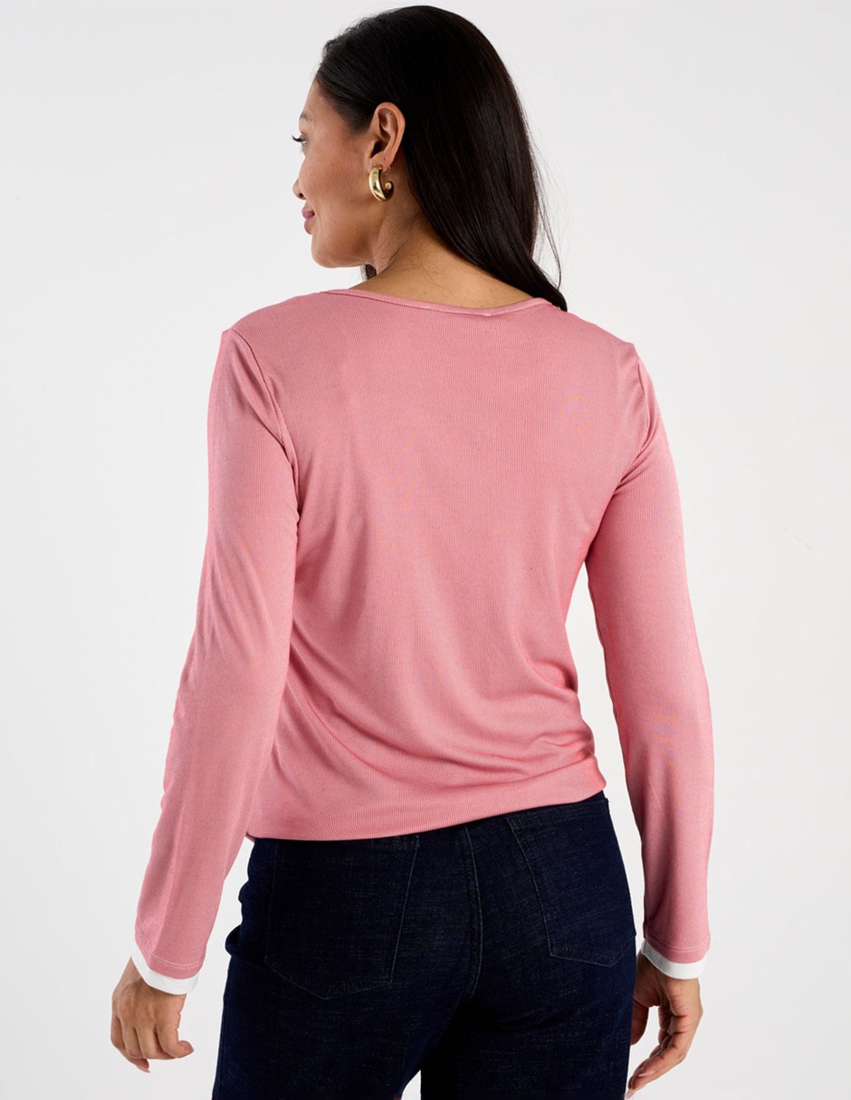 Playera manga larga cuello redondo para mujer 2