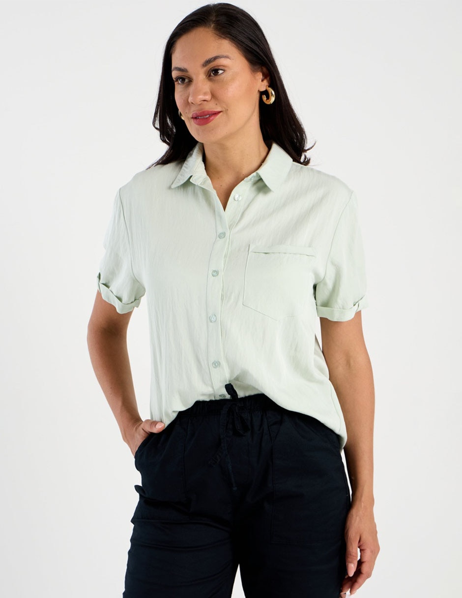 Blusa camisera manga corta para mujer