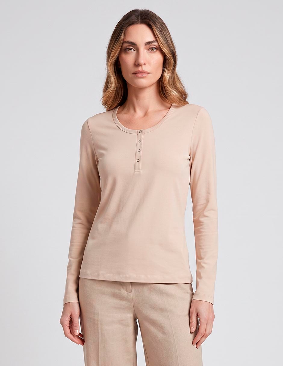 Playera manga larga cuello redondo mujer