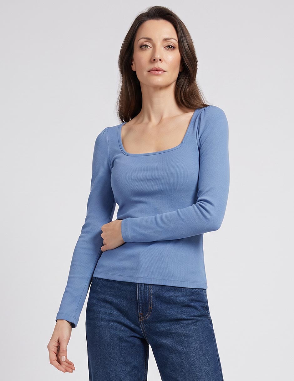 Playera manga larga cuello cuadrado mujer Playera manga larga cuello cuadrado mujer