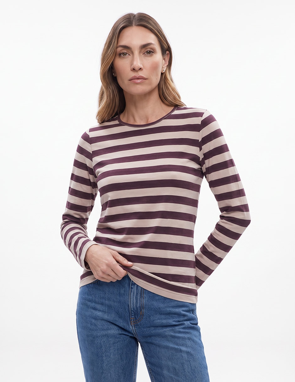 Playera manga larga cuello redondo para mujer