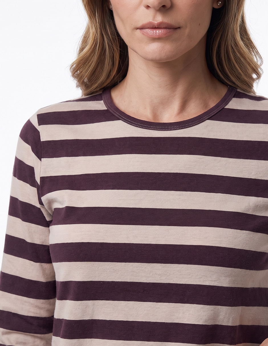 Playera manga larga cuello redondo para mujer