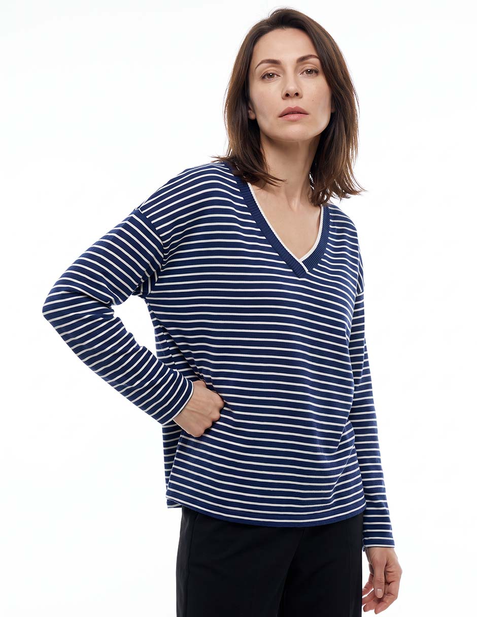 Playera manga larga cuello v para mujer