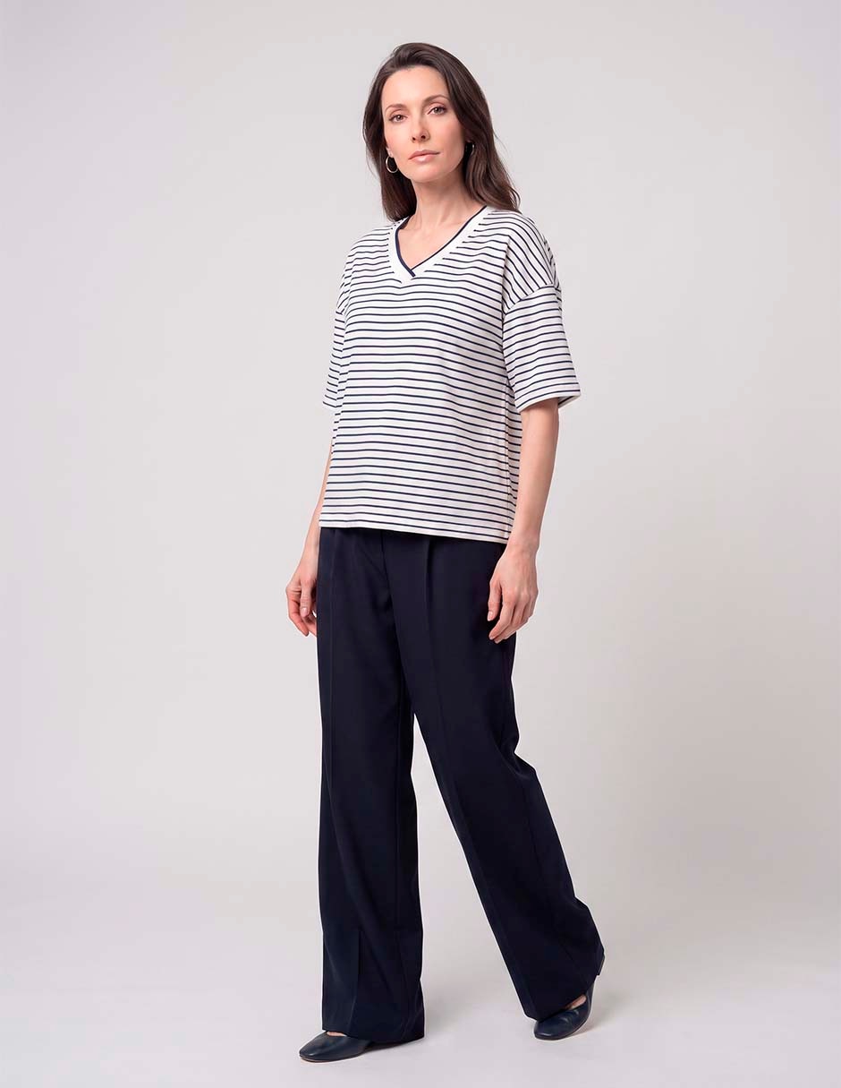 Playera manga al codo cuello V mujer 1