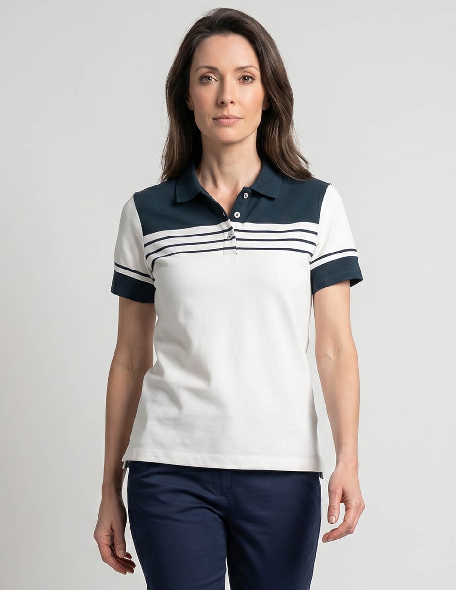 Playera manga corta cuello camisero para mujer