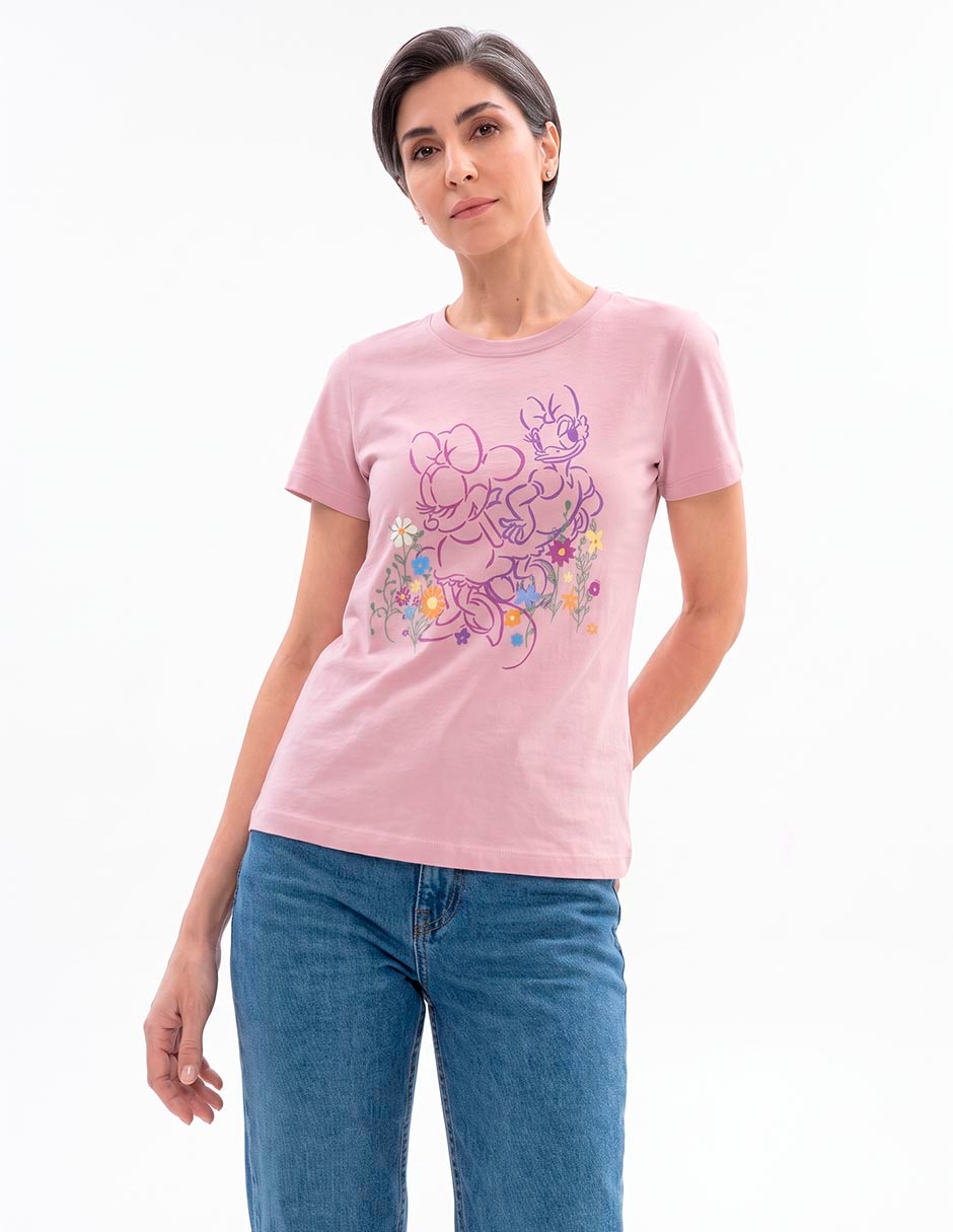 Playera manga corta Minnie y Daysi cuello redondo para mujer 1