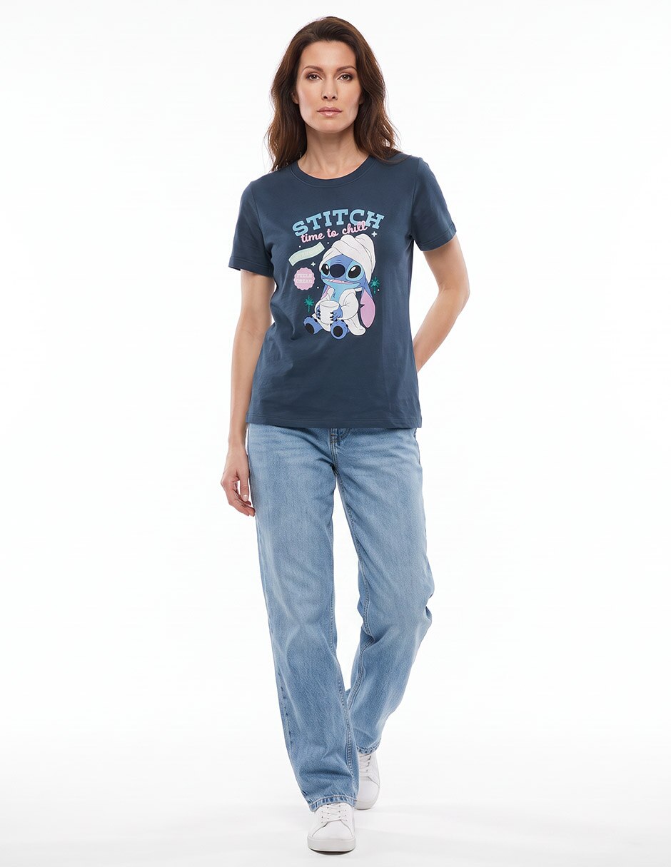 Playera manga corta Stitch cuello redondo para mujer 3