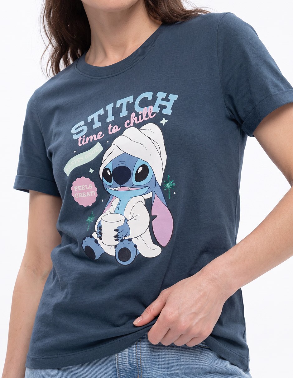 Playera manga corta Stitch cuello redondo para mujer 4