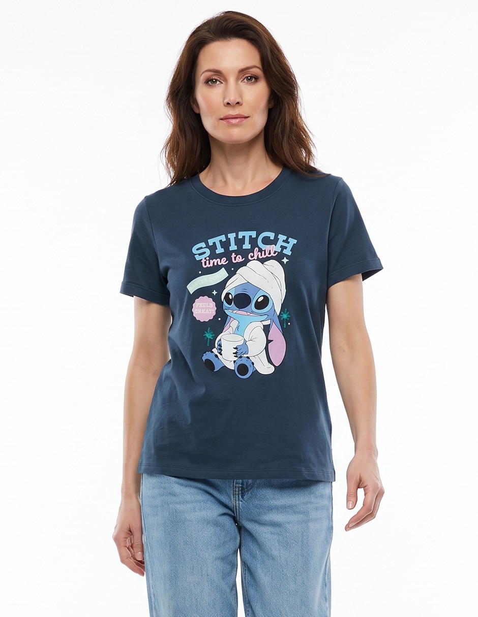 Playera manga corta Stitch cuello redondo para mujer