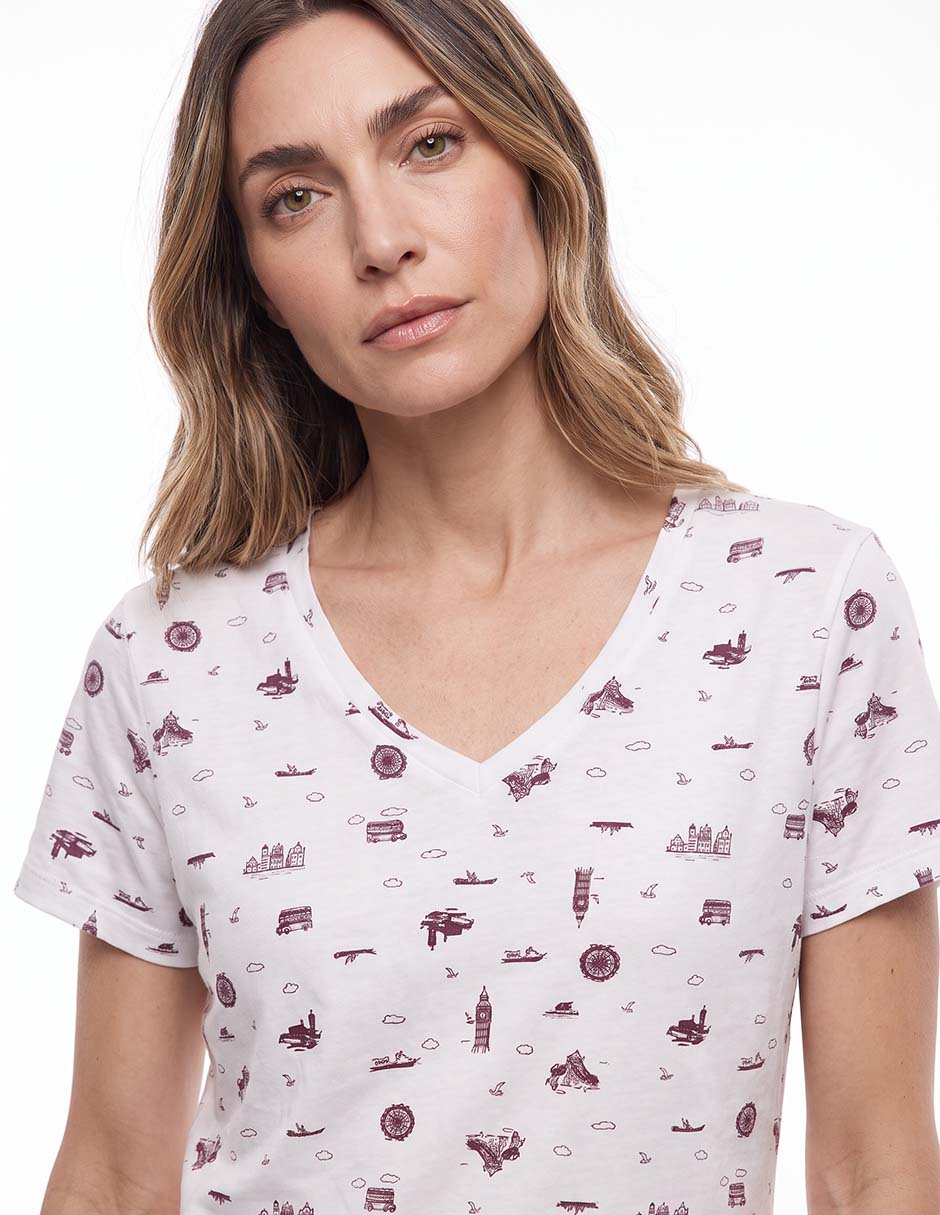 Playera manga corta cuello v para mujer 2