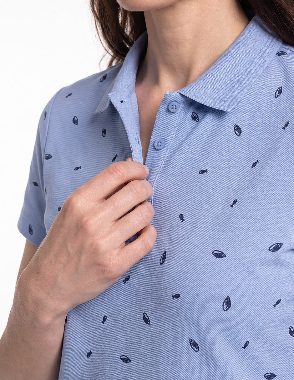 Playera manga corta cuello camisero para mujer 4